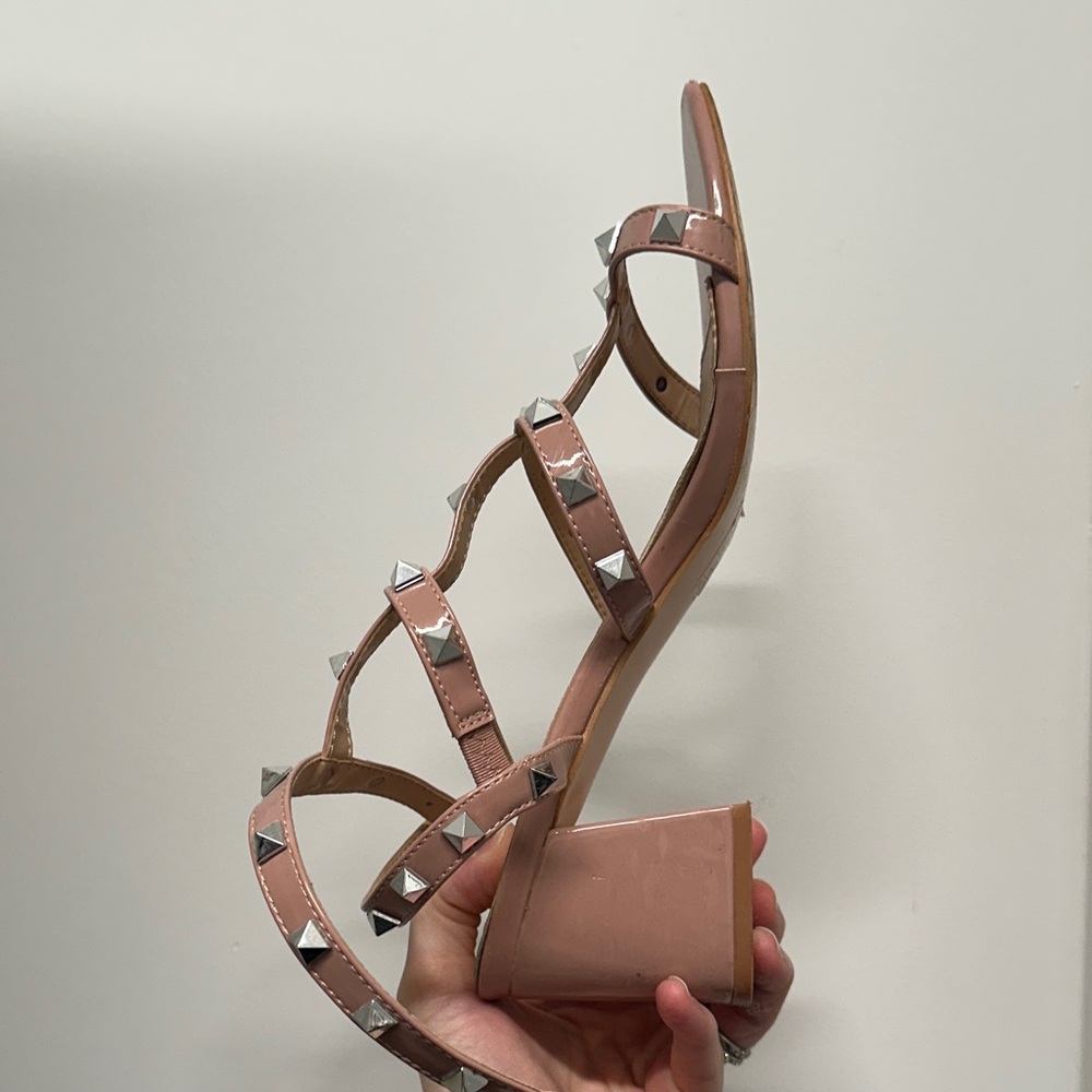 Studded Pink Block Heel Sandals